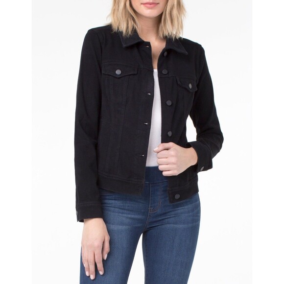 Liverpool Los Angeles Women's Kolten Denim Jacket Black L NWT Western Stretch - Picture 1 of 16